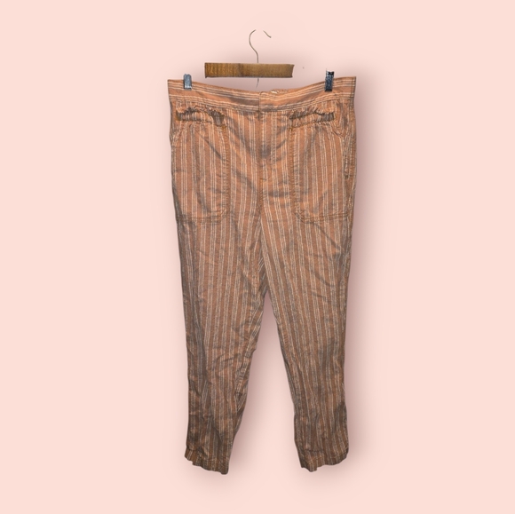 By Anthropologie Terracotta Orange Striped Linen Blend Pants Women's Medium - Picture 1 of 4